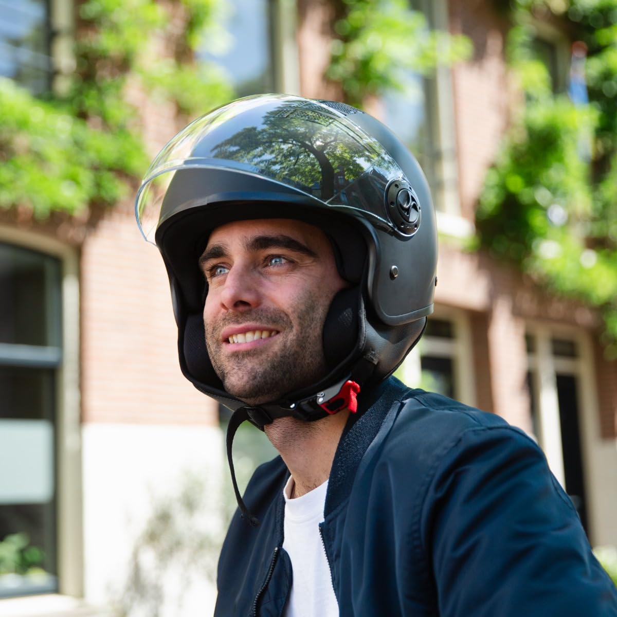 VINZ Como Casco Jet con Visera | Casco Scooter & Moto & Ciclomotor | ECE 22.06 Homologado | En Tamaño XS - XL | para Hombre y Mujer - Negro Mate