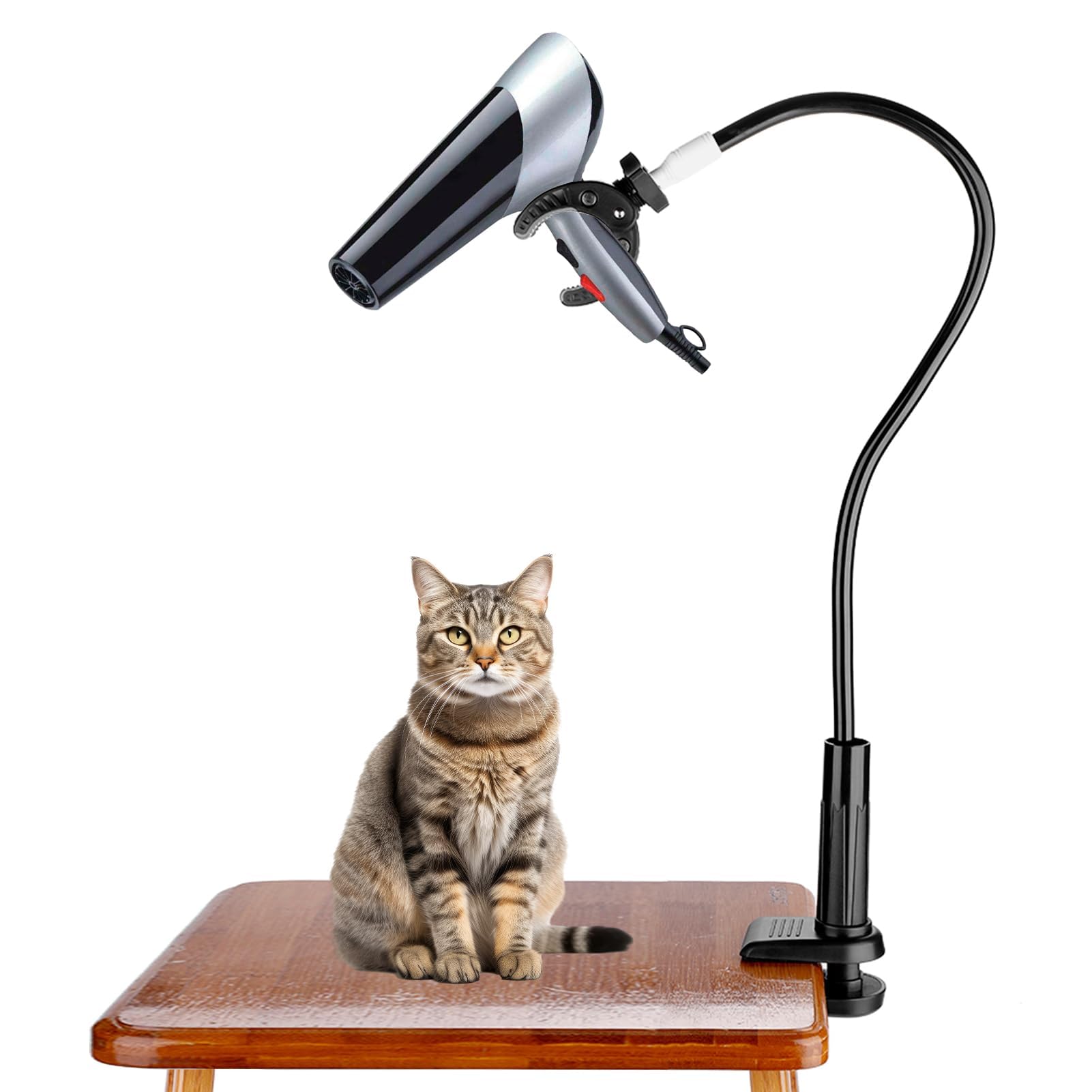 Agatige Support pour sèche-Cheveux pour Chien, Support Rotatif à 360 degrés réglable et Mains Libres Support de sèche-Cheveux à Pince pour Table de toilettage pour Animaux de Compagnie