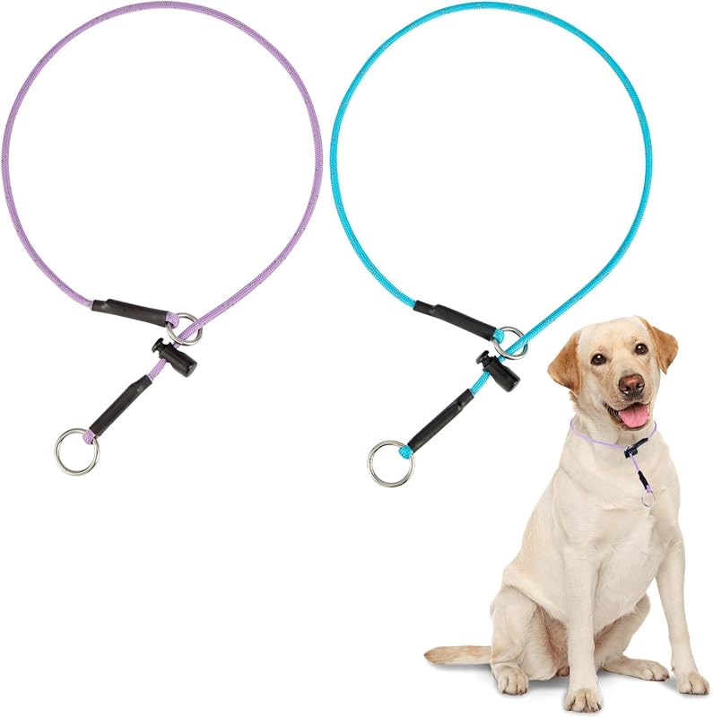 Coleira Slip para Cães FURSDOLY em Paracord Refletivo com Regulador e Argola de Aço Inoxidável, Azul-claro e Roxo, 55,88 cm