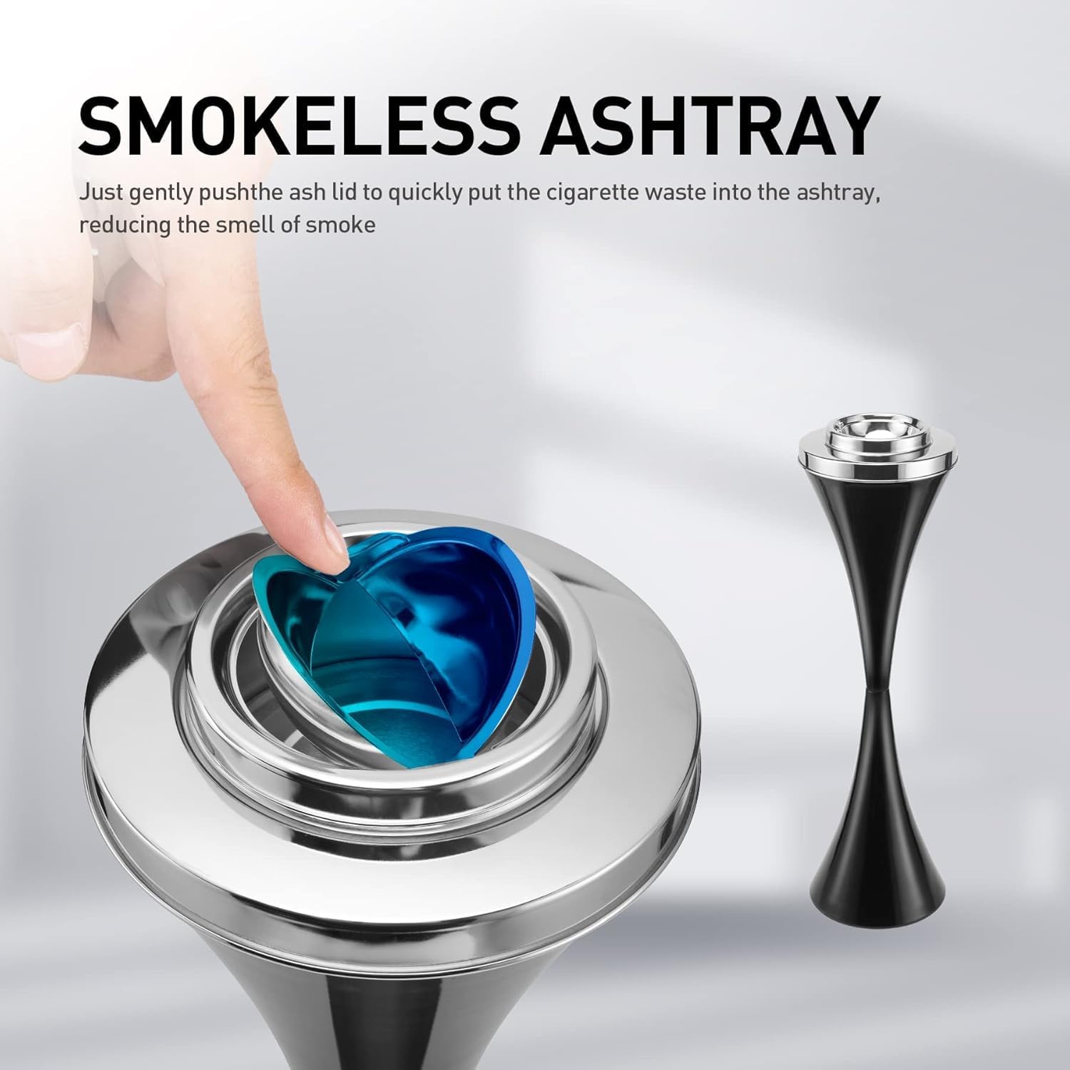 2 Pack Standing Outdoor Ashtray for Home Patio, Windproof Large & Tall Outside Ashtrays for Cigarette Butt Holder Receptacle Disposal, Black Smokers Cigar Ash Tray Container with Lid, C21BK