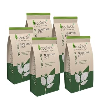 Praakritik Natural Indrayani Rice 5 KG, Sticky RIce, 100% unpolished Indrayani Rice, Traditional Rich & Aromatic, Medium Sized Grain Everyday Rice