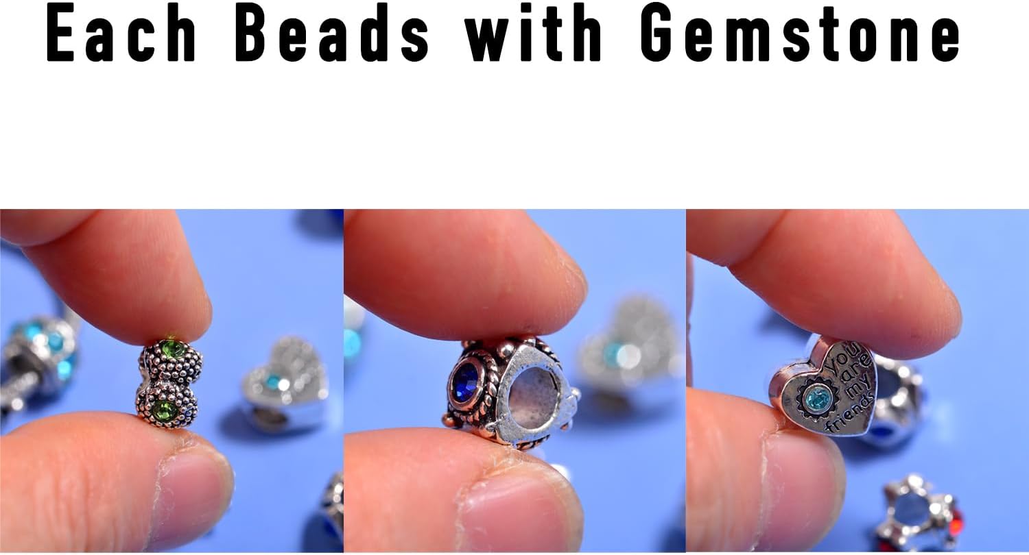 50pcs Large Hole Metal Spacer Beads for Bracelet Necklace Jewelry Making, Rhinestone Focal Beads for Pen Hair Keychain, Mixed Style (50Pcs Rhinestone) - Image 3