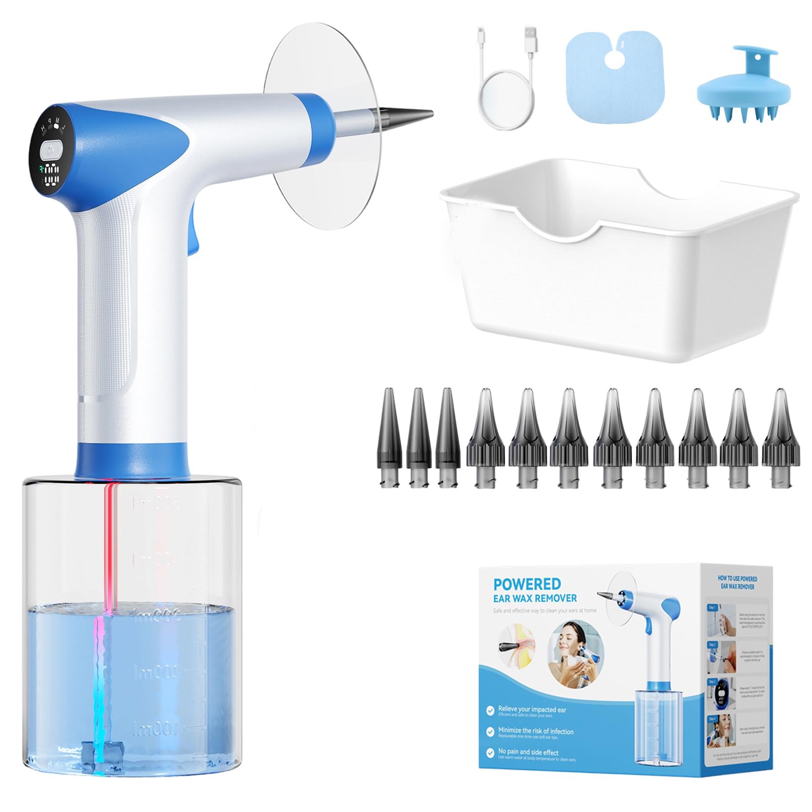 Ear Wax Removal Kit, 2026 New Ear Cleaner with 10 Replaceable Tips - Ohrreiniger Für Erwachsene, Einfache & Mühelose Bedienung,Sicheres Ohrenschmalz Entfernen Set Für Familie (Elektrisches)