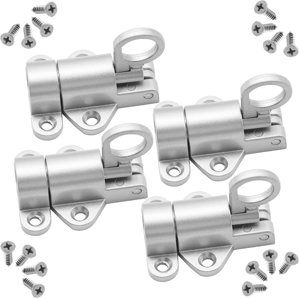 Ceeysee Silver 4 Pcs Window Gate Latch,Door Spring Bolt, Aluminum Alloy Security Automatic Hasp Lock,Bounce Lock For Window Door,Shed Doors Gates And Outhouse Doors (U/Fj/Silver)