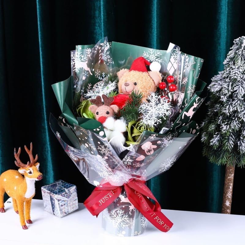 Miniatura 6 de XIZHI 20 piezas de papel de regalo de flores de Navidad, impermeables, papel de regalo de manualidades, papel de regalo de 23 x 23 pulgadas (verde)