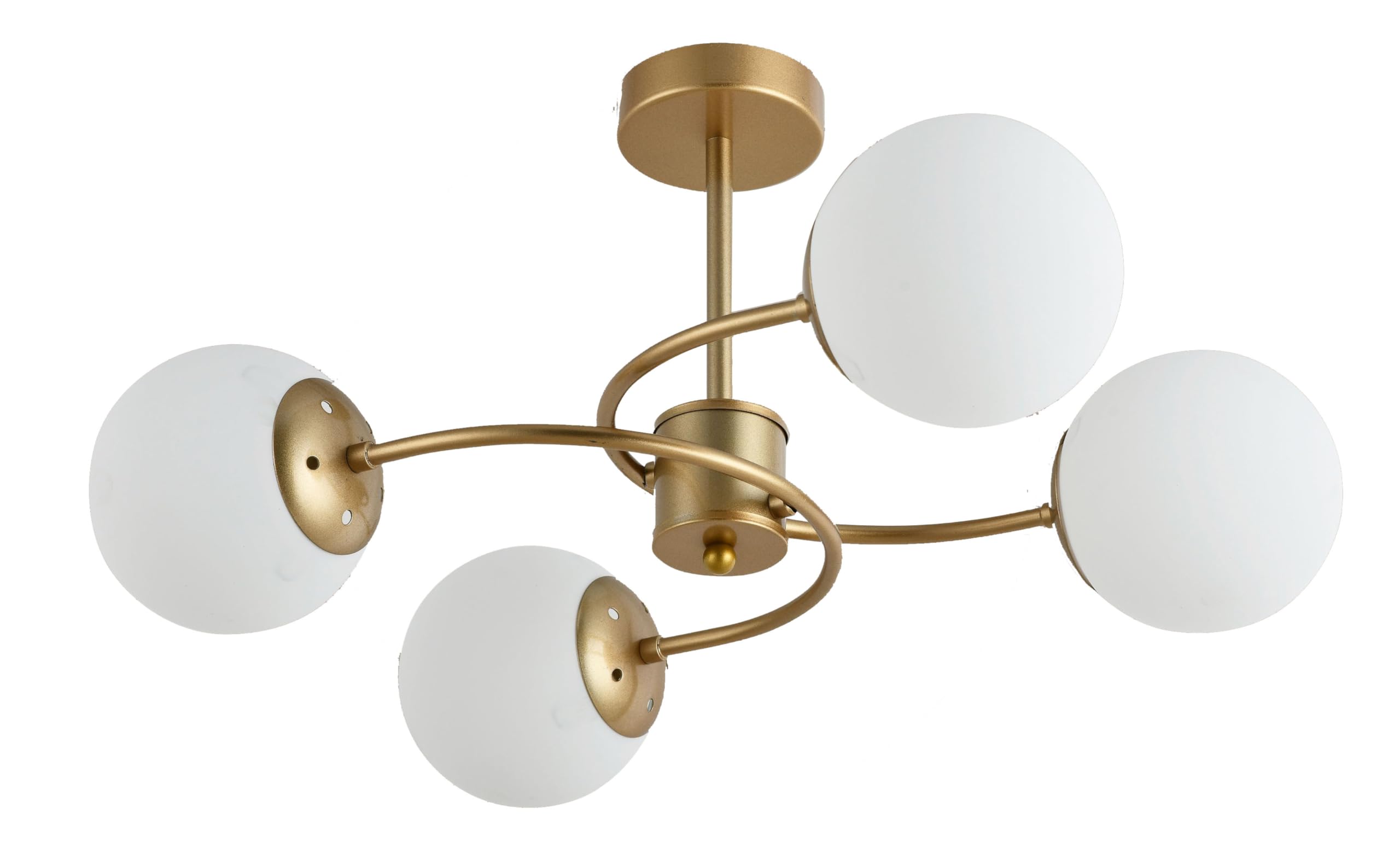 Tekled Opal Glass Modern 4 Light Opla Glass Globe Sputnik Chandelier Gold Crescent Metal Semi Flush Mount Close To Ceiling Light | E27 Bulb Base | For Kitchen Island Living Bedroom Hallway (Bulb Not Included)