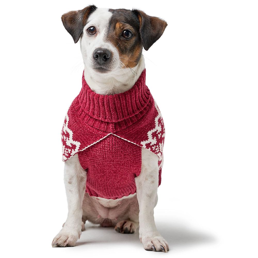 Hunter Hundepullover BIRKA, Warmer Strickpullover für Hunde, weiches Chenille-Garn, mit Rollkragen & Norwegermuster, maschinenwaschbar bei 30°C, Farbe: rot, Größe: 60