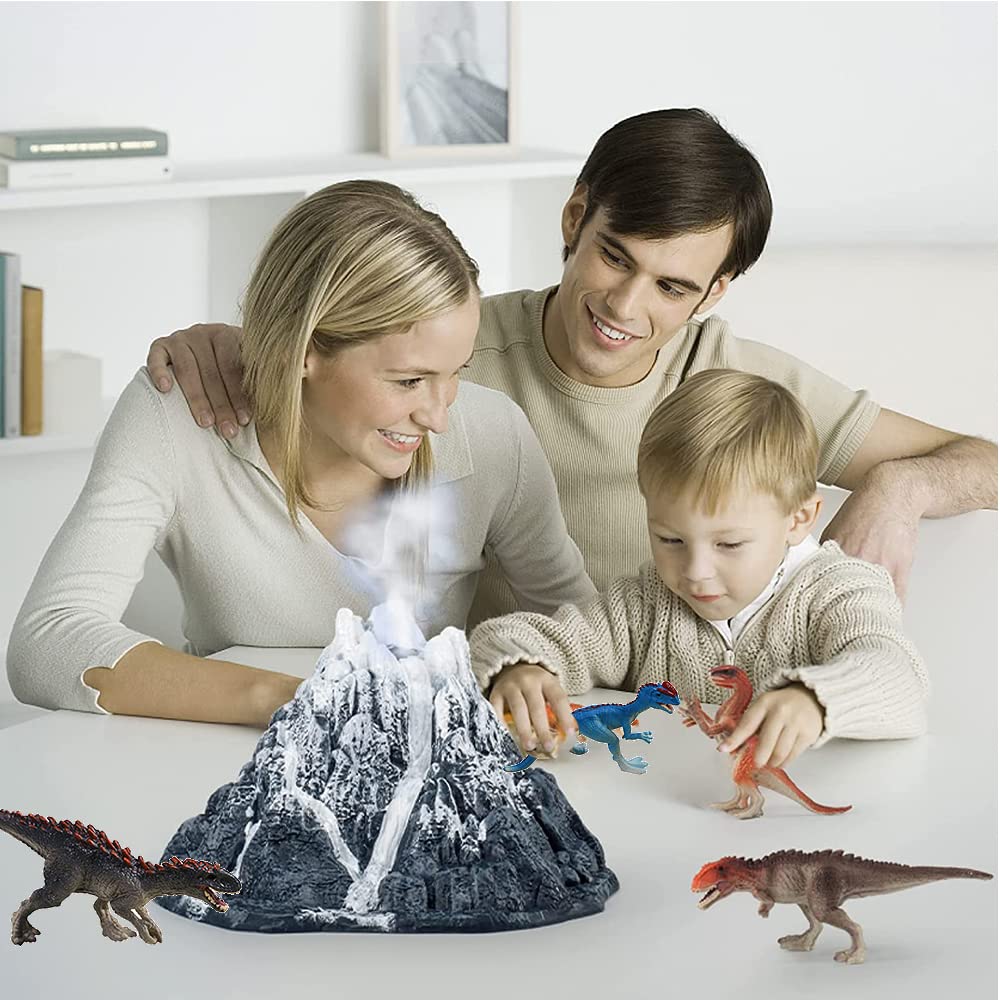 Dinosauro giocattoli set modello vulcano spray luce blu con tappetino da gioco alberi per creare un mondo Dino per bambini (XY01701)