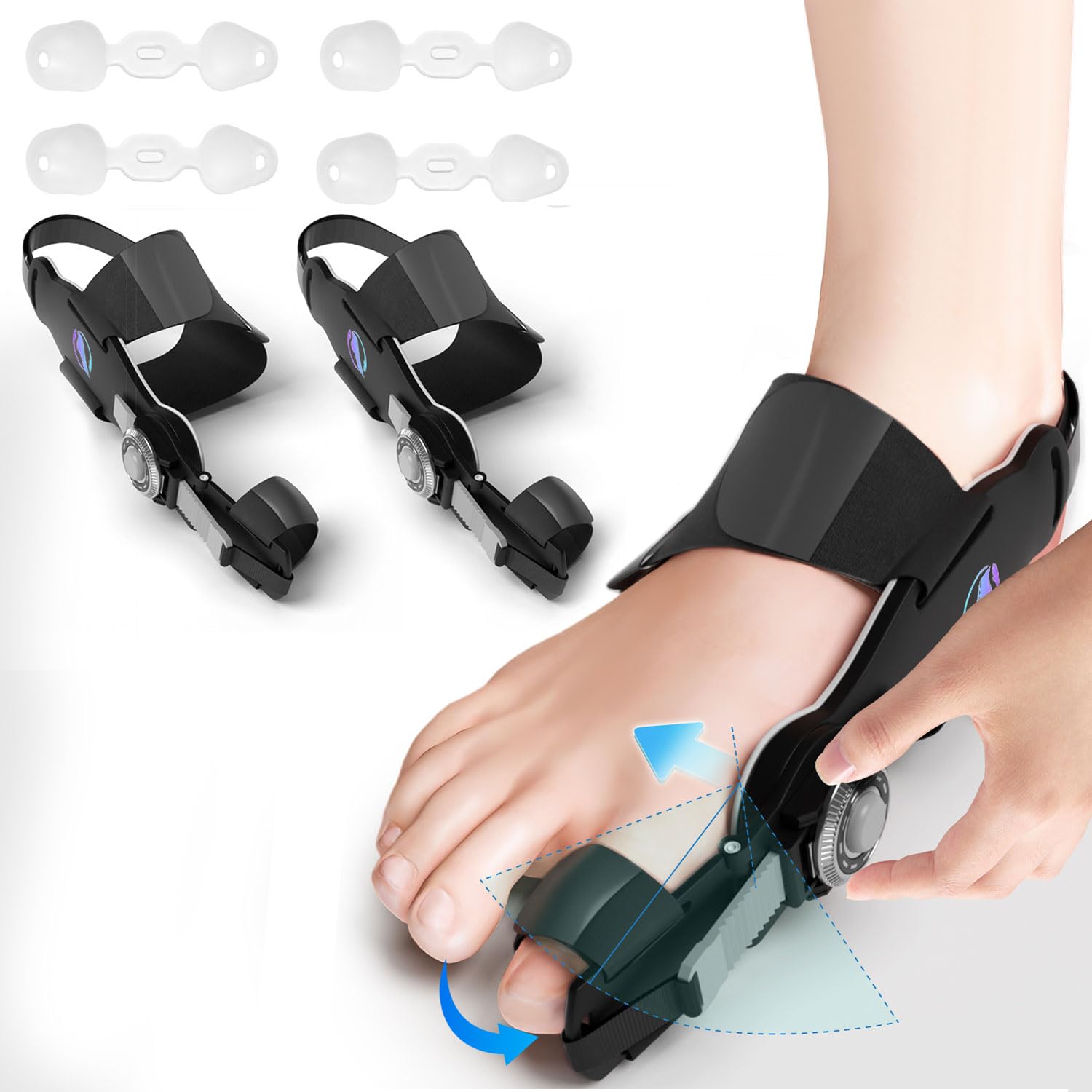 HUQKIYA Bunion Corrector for Women & Men, Orthopedic Bunion Splint for Women Big Toe with Toe Separator Adjustable Toe Straightener Suitable for Left/Right Feet Hallux Valgus Bunion Relief (Black 2Pcs)