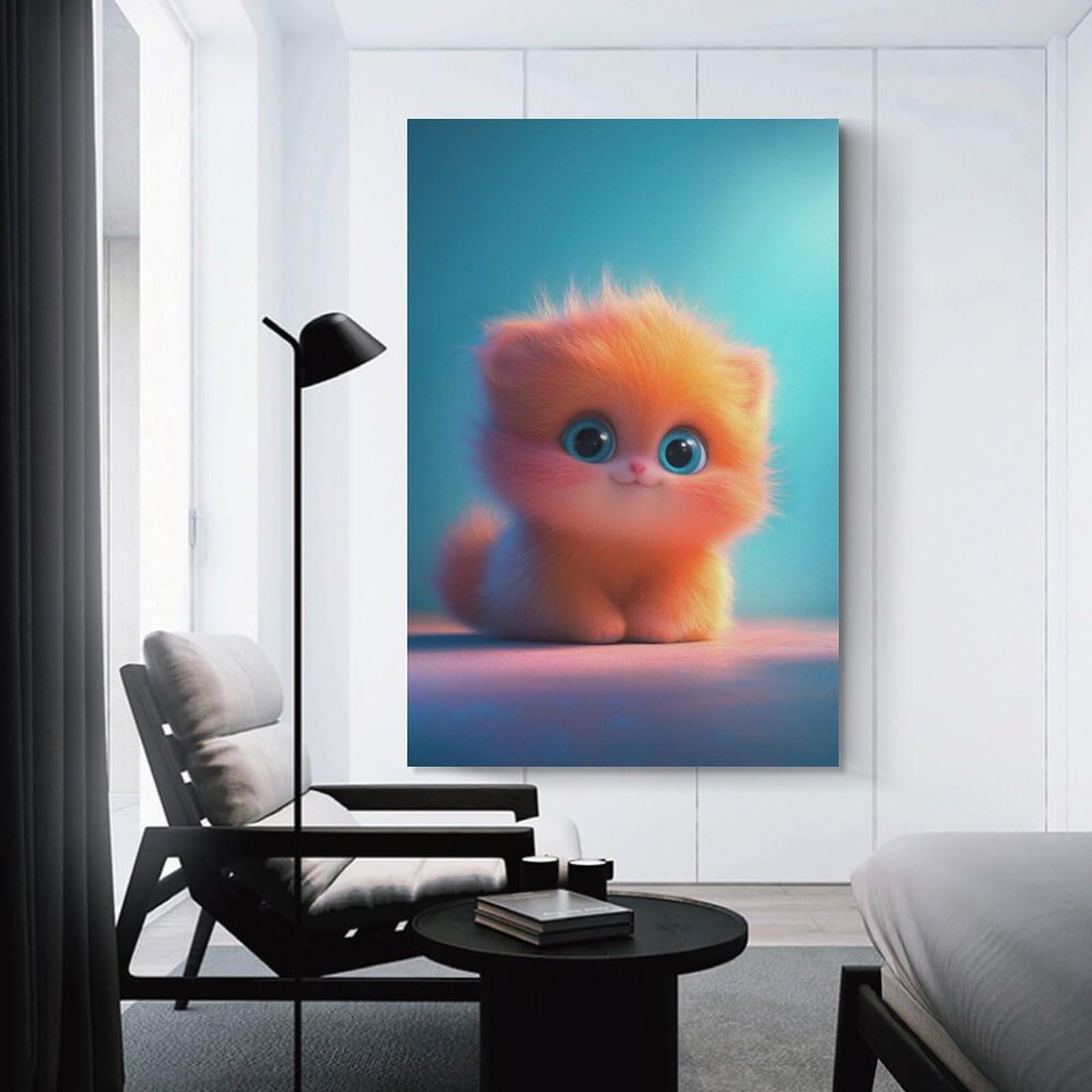 Junmoney Cute Orange Kitten Canvas Art Print 20x30inch(50x75cm), for Front Hall, Corridor Or Welcome Spaces, Home Artwork for First Impressions