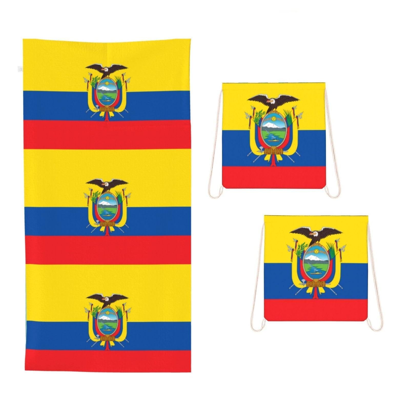 CNTDBU Flag of Ecuador 2 in 1 Packable Towel Bag-Large Beach Towel with Stuff Sack, Super Absorbent Microfiber Travel Towel for Pool