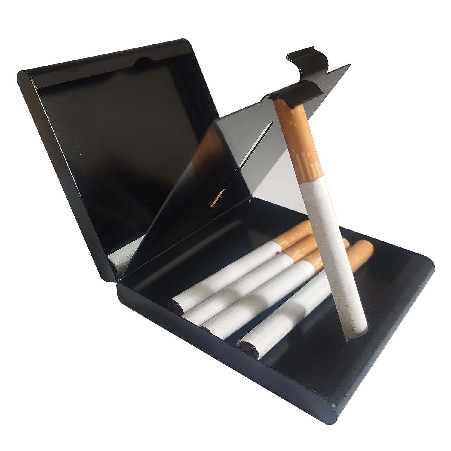 VOVCIG Zigarettenetui Metall Zigarettenkoffer Halter für 20 King Regular und Slims Größe Zigaretten Zigarettenkoffer Box für Männer und Frauen (Schwarz)