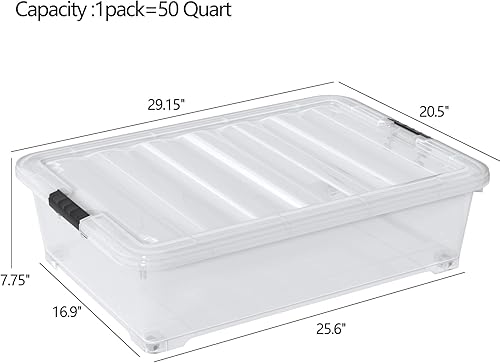 Miniatura 2 de Cajas de almacenamiento de plástico de 50 cuartos de galón debajo de la cama, contenedores de almacenamiento transparentes debajo de la cama con