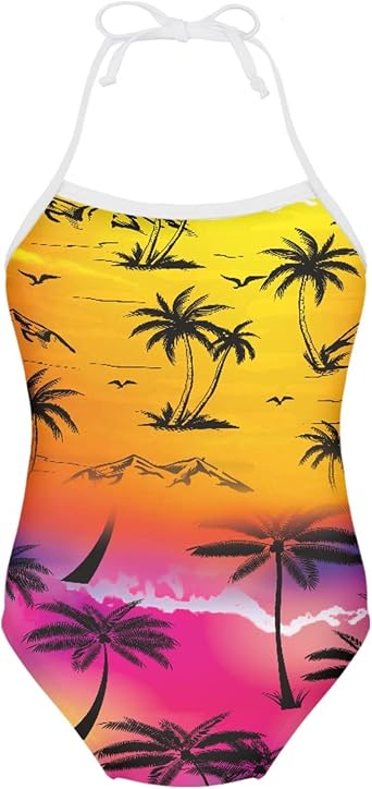 HUGS IDEA Panda Print Cute Girls One Piece Swimsuit Adjustable Swimwear for 3Y-8Y