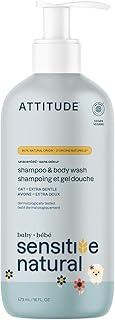 ATTITUDE 2-in-1 Shampoo and Body Wash for Baby, EWG Verified, Plant- and Mineral-Based Ingredients, Vegan and Cruelty-Free Products for Sensitive Skin, Unscented, 16 Fl Oz