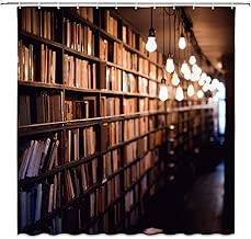AMNYSF Library Shower Curtain Bookshelf Books Collection Antique Book House Decor Fabric Bathroom Curtains,70x70 Inch Waterproof Polyester With Hooks - coolthings.us