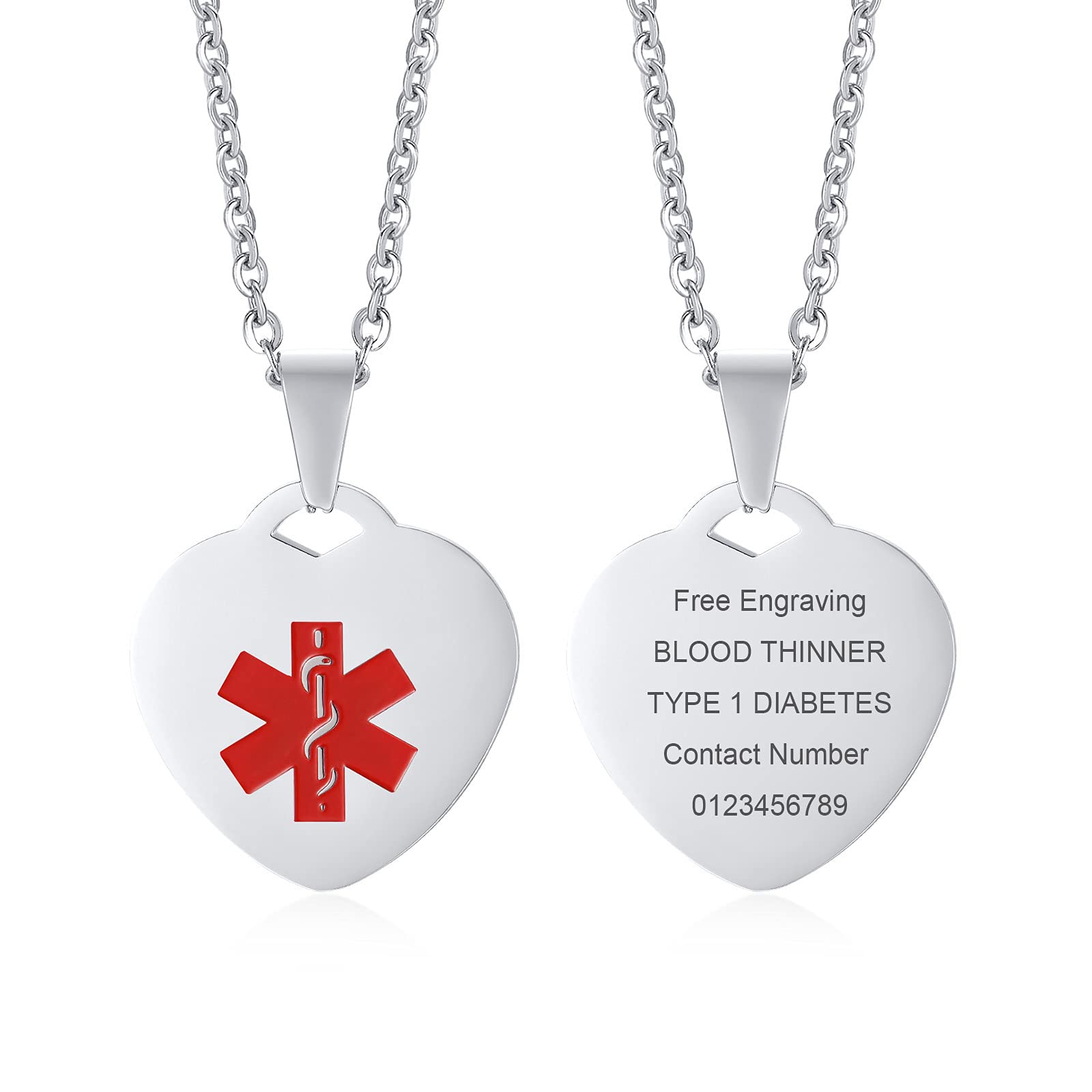 Stainless Steel Diabetes Necklace Free Custom Gold/Black/Silver