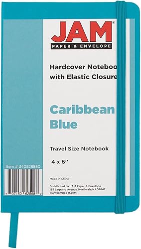 Vista 102 de JAM Papel® - anotadores de tapa dura revestido con cierre de banda elástica, Azul L Azul / Patchwork