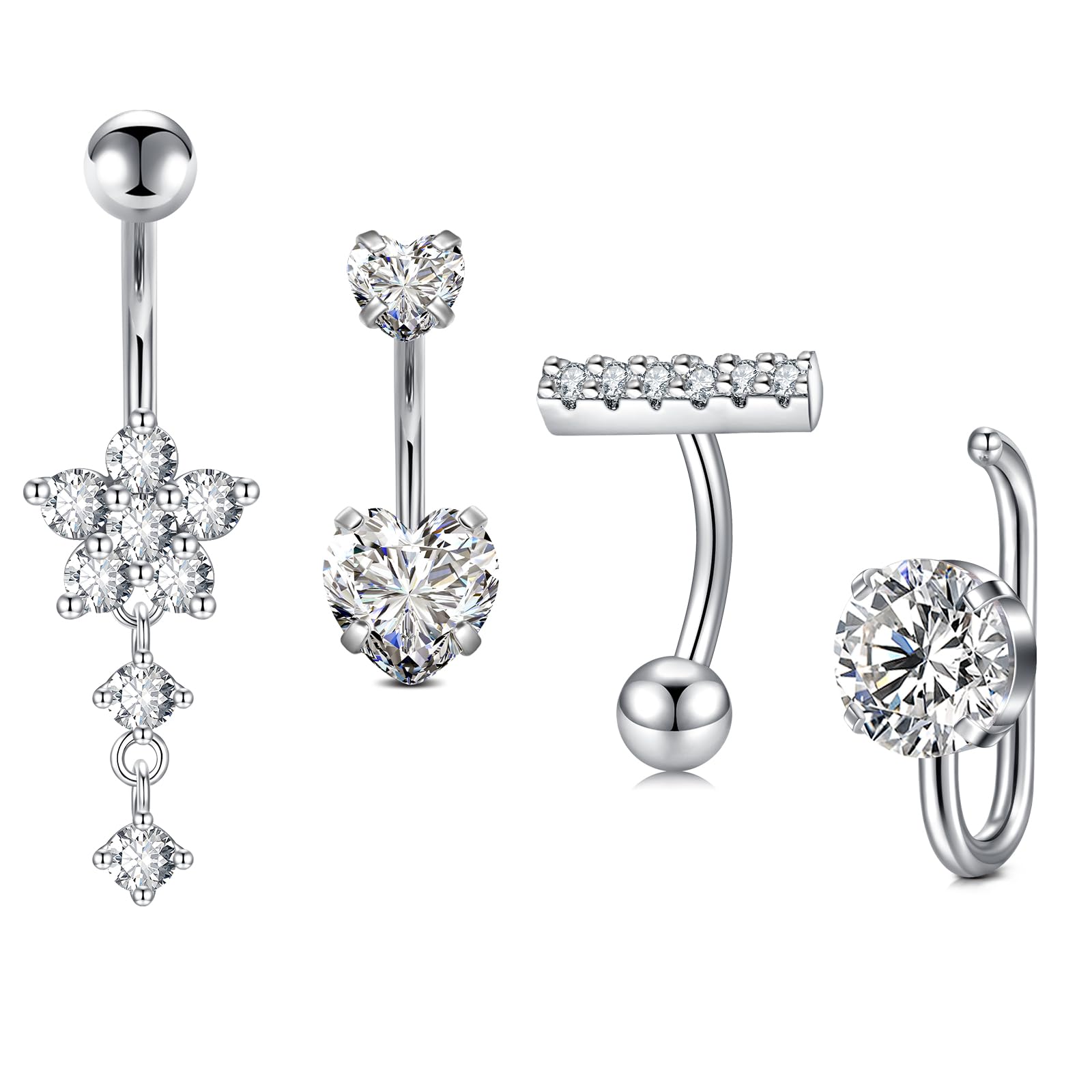 Crdifu Pack of 5 Stainless Steel Belly Button Ring Set 14 Gauge 10mm Barbell Navel Bars Piercing Jewellery — view 16