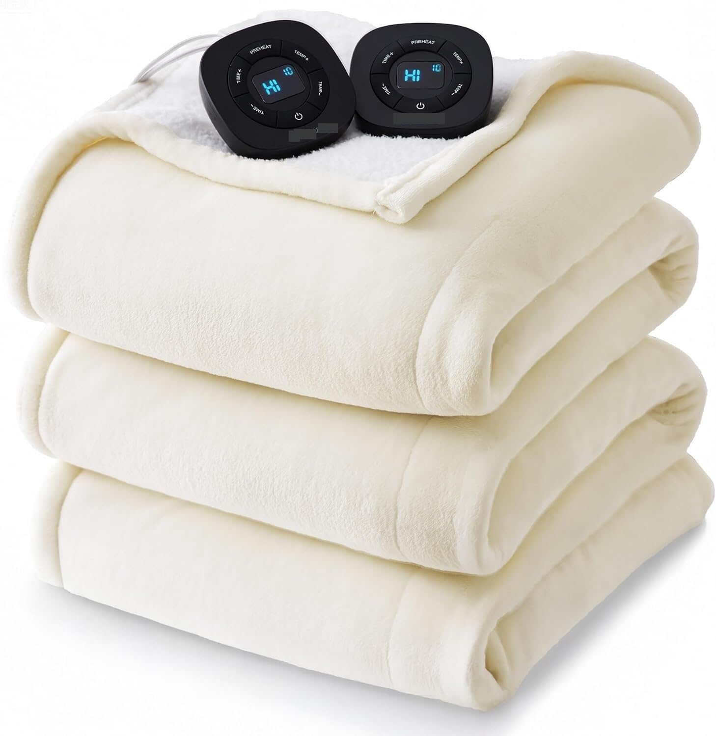Flannel Soft Blanket, Comfortable Temperature-Adjustable Heating Blanket for Bed, Sofa (100x90 Inches, Cream White)(12 - Ivory)