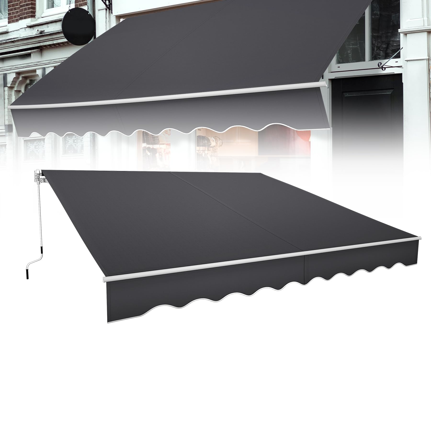 Froadp Marquise à Bras Articulé, Rétractable Auvent en Aluminium et Polyester, Installation Inclinée et Longueur Réglable, Store Banne est Étanche et Résistant aux UV, 360x300cm, Gris Foncé