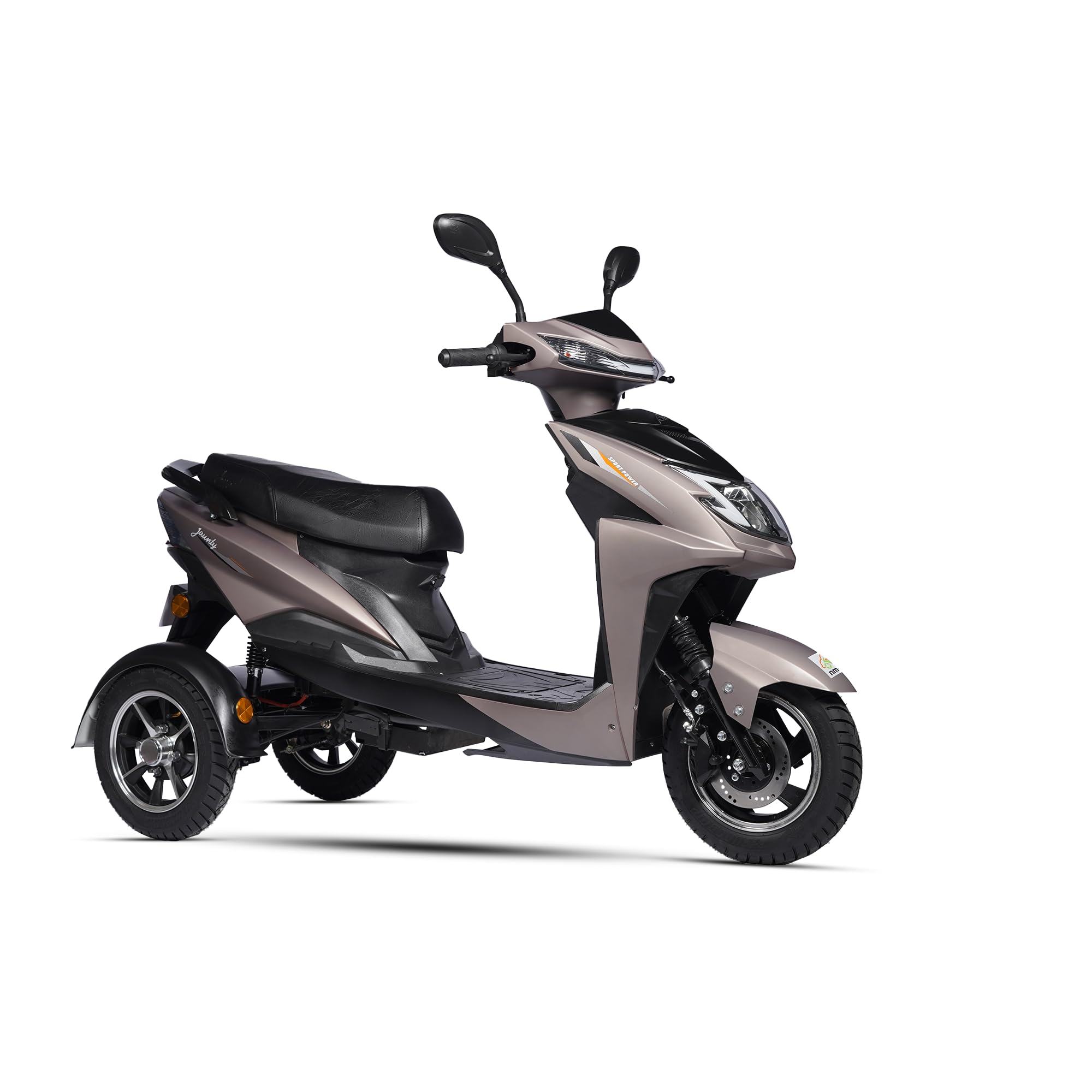 AMO Jaunty 3W Low Speed Electric Scooter Non-RTO 75Km-100Km Range, Grey and Black with Lead Acid Battery And Portable Charger