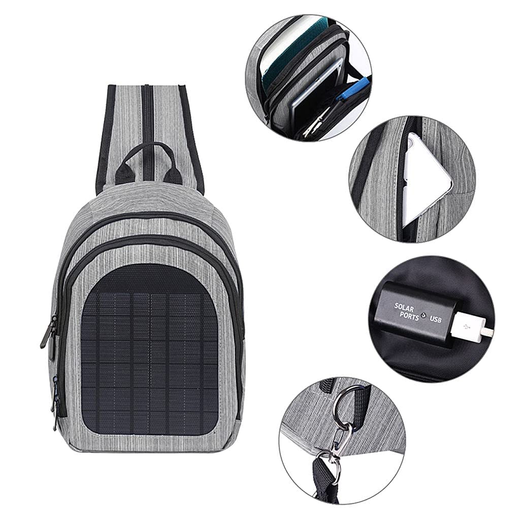 Zaino per laptop da lavoro, per attività all'aperto, impermeabile, con pannello di ricarica solare, grigio., Rucksack