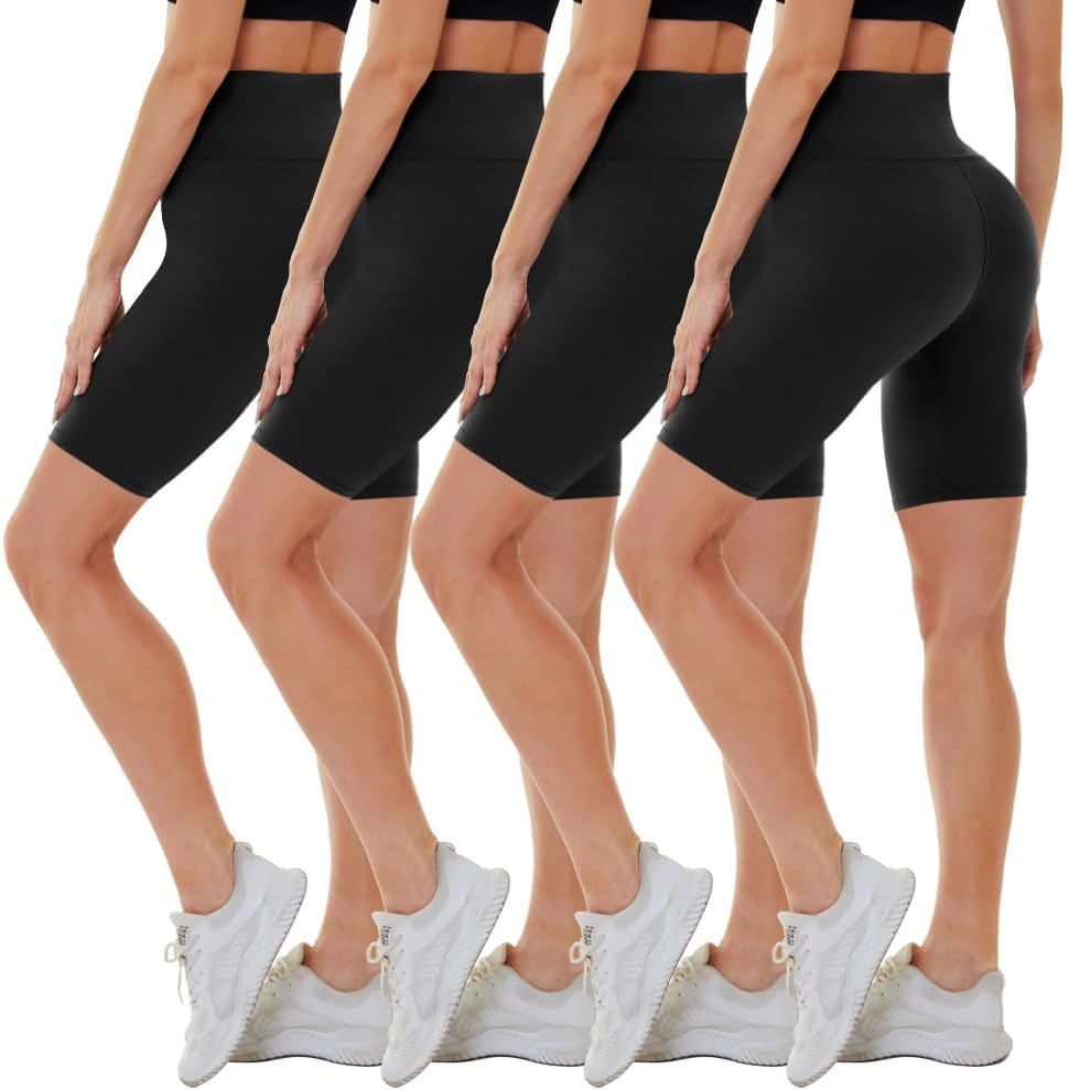4 Pack Biker Shorts for Women High Waist - 5"/8" Tummy Control Soft Athletic Yoga Workout Running Gym Shorts