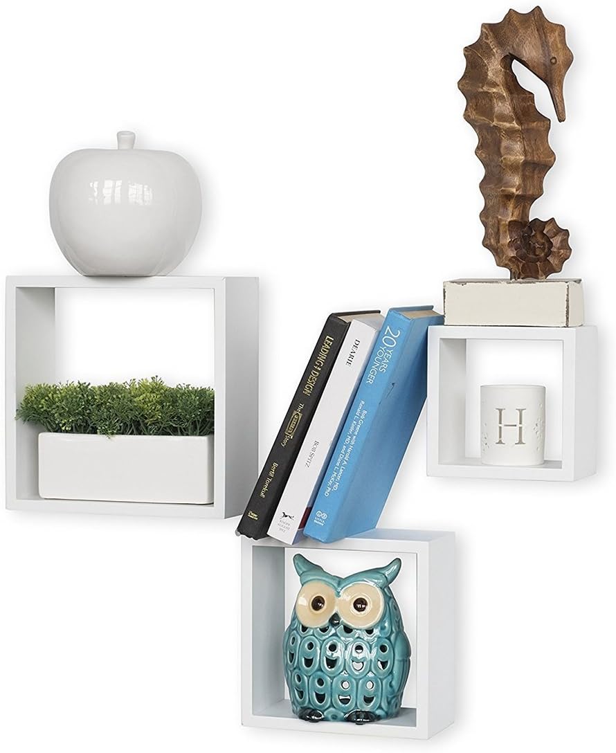 Harbortown 3 Piece Floating Shelves Wall Cube Shelves for Display Square Floating Shelves Decor Floating Shelf Set Floating Shelves White Floating Shelves Black