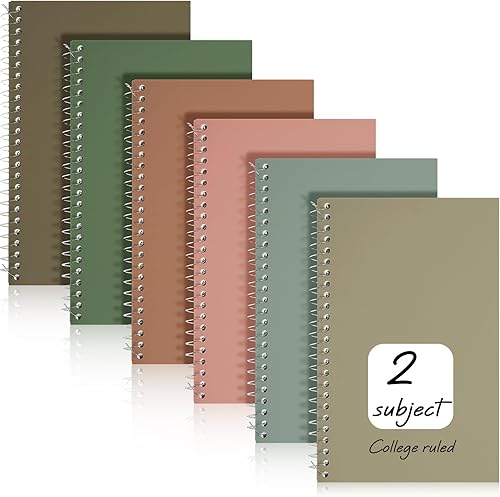 Teling 12 cuadernos en espiral pequeños de 2 materias con rayas universitarias de 9-12 x 6 pulgadas, 100 hojas de colores surtidos, línea fácil de