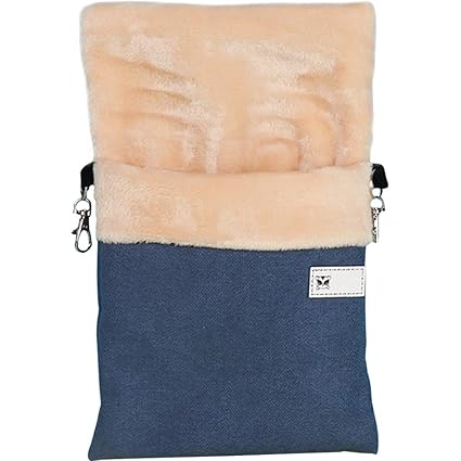 La La Pet Small Pet Hanging Bed Sleep Pouch with Heated Warm Compartment Pet Hammocks Bed for Hamster Rat Sugar Glider Squirrel Ferret Warm Nest Bed Hideout Cave Pet Cage Accessories (Blue, M)