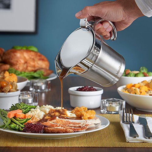 VonShef Double Wall Insulated Gravy Boat and Sauce Jug with Hinged Lid, Stainless Steel, 17 Oz 500ml Capacity - Thumbnail 5