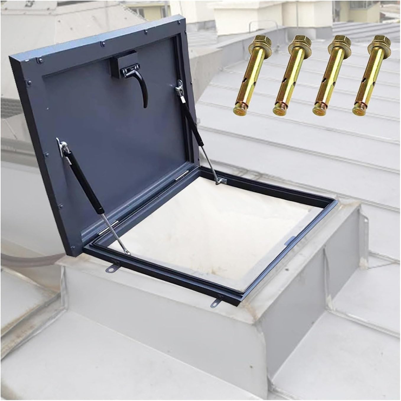 Tapa de Acceso Segura para Mantenimiento de claraboyas. Resistente al Robo. Galvanizada y con Recubrimiento en Polvo. 55 x 55 cm. Solución Duradera para Acceso al Techo.