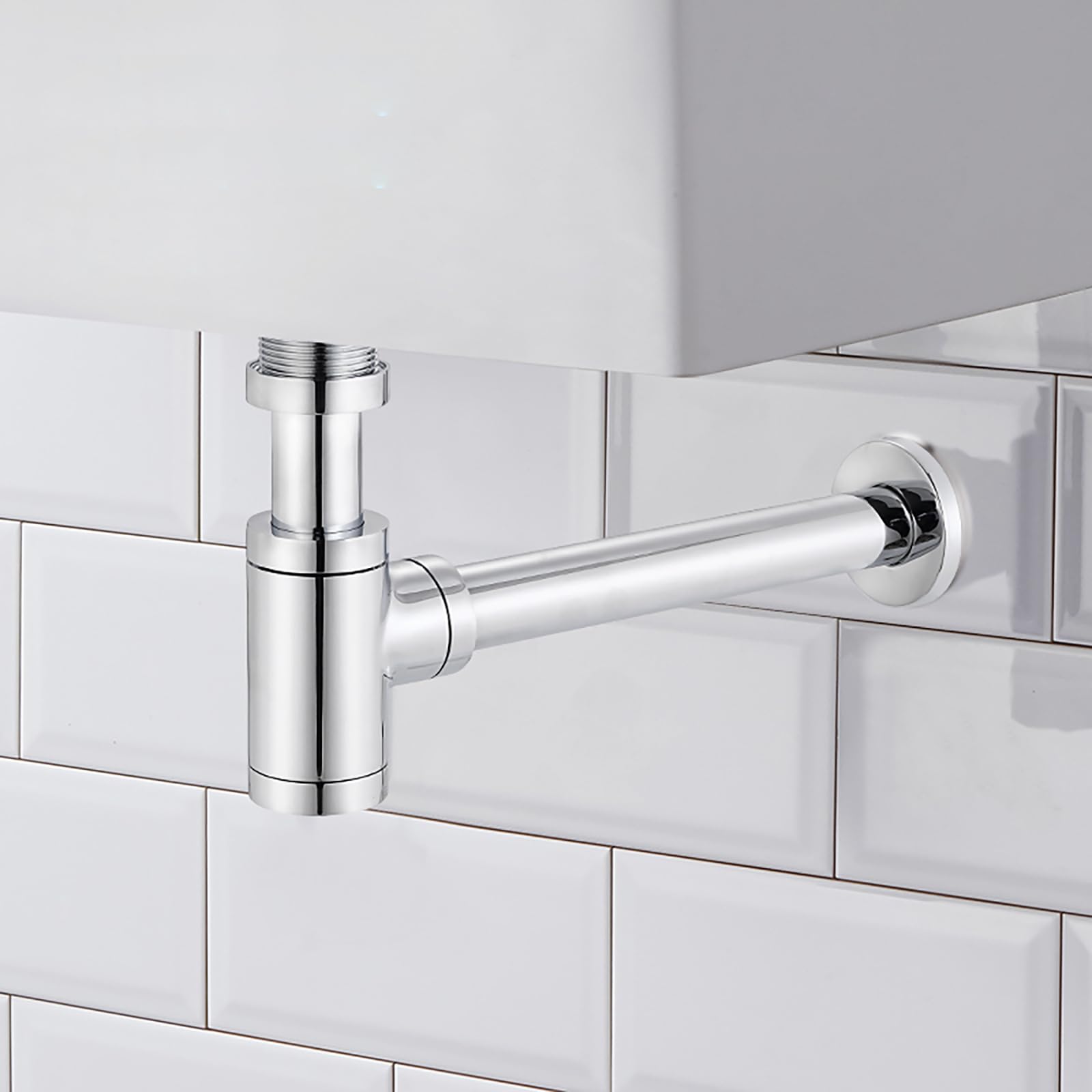 Siphon Waschbecken mit Überlauf Chrom,Pop Up Ablaufventil,Höhenverstellbar,Geruchsverschluss Messing Abflussrohr Waschbecken