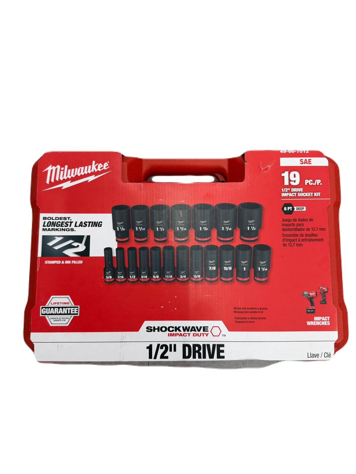 . Milwaukee 19 Pc. SHOCKWAVE Impact Duty 1/2" Drive SAE Deep 6 Point Socket Set