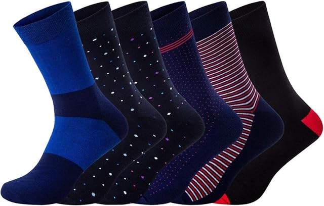 segnalibro Men's Socks Cotton Rich Comfortable Classic Patterned Dress Socks Size 6-11 6 Pack