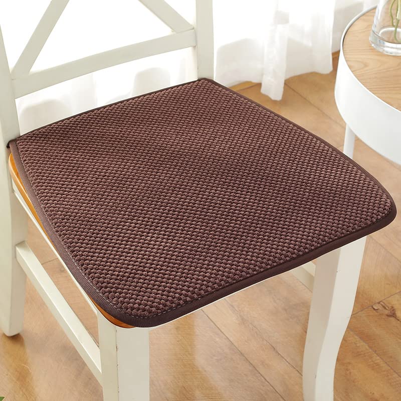Pure Color Chair Seat Pads with Ties, No filling, D-Shape, Anti Skid, Corduroy Chair Pads for Garden Patio Kitchen Dining Thickness 1CM,brown,45x43cm