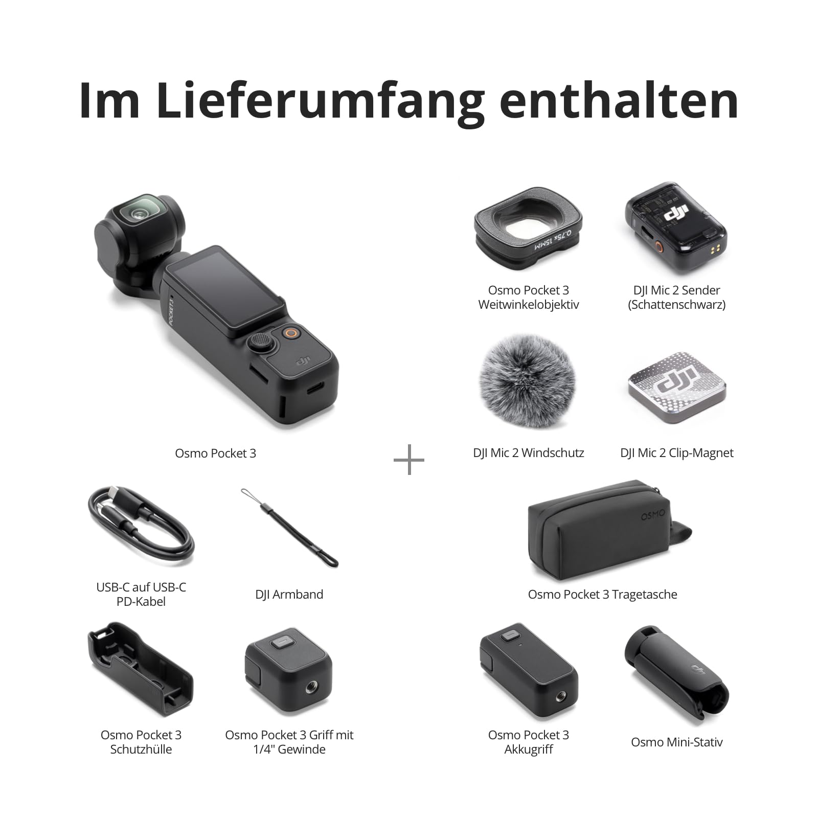 DJI Osmo Pocket 3 Kreativ Combo, vlog kamera 4K mit 1-Zoll-CMOS und 4K/120 fps Video, 3-Achsen-Stabilisierung, digital kamera, schnelles Scharfstellen, inkl. Mikrofon für klaren Ton, YouTube