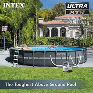 Intex 26 foot by 52 inch framed swimming pool with pool cover inflatable beverage cooler and set of 2 inflatable floating recliner chairs dark gray  urban country home decor