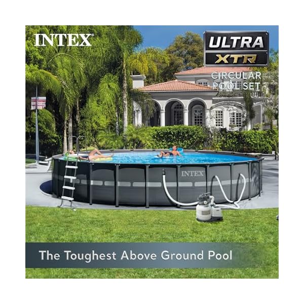 Intex 26 foot by 52 inch framed swimming pool with pool cover inflatable beverage cooler and set of 2 inflatable floating recliner chairs dark gray  urban country home decor