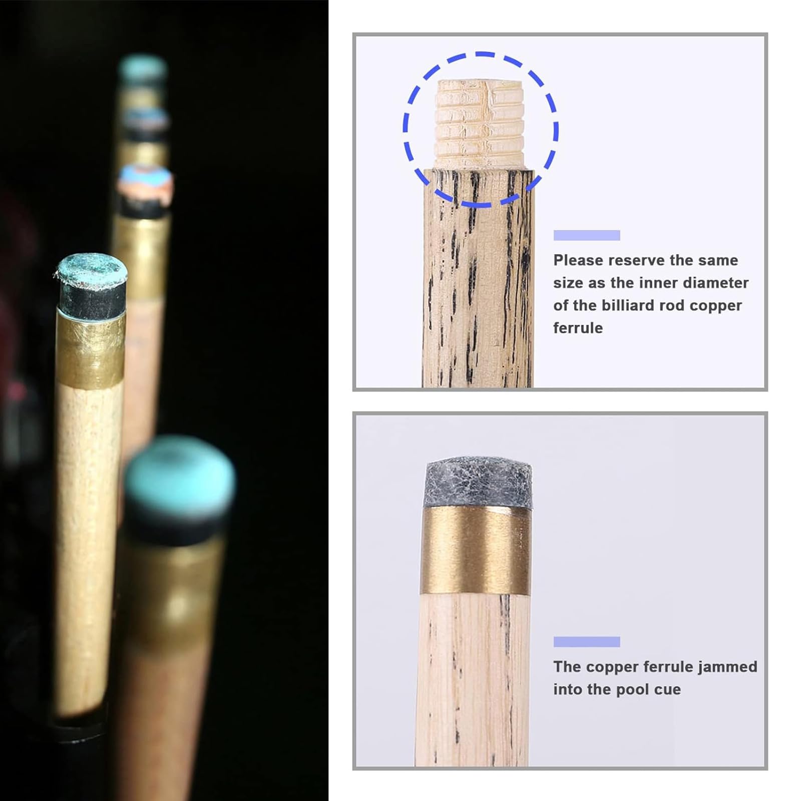 CVNRCLP 10PCS Snooker Pool Cue Ferrules - Brass Cue Tip Replacement Accessories (5PCS Each - 9mm & 10mm) for Billiards Repair - Image 4