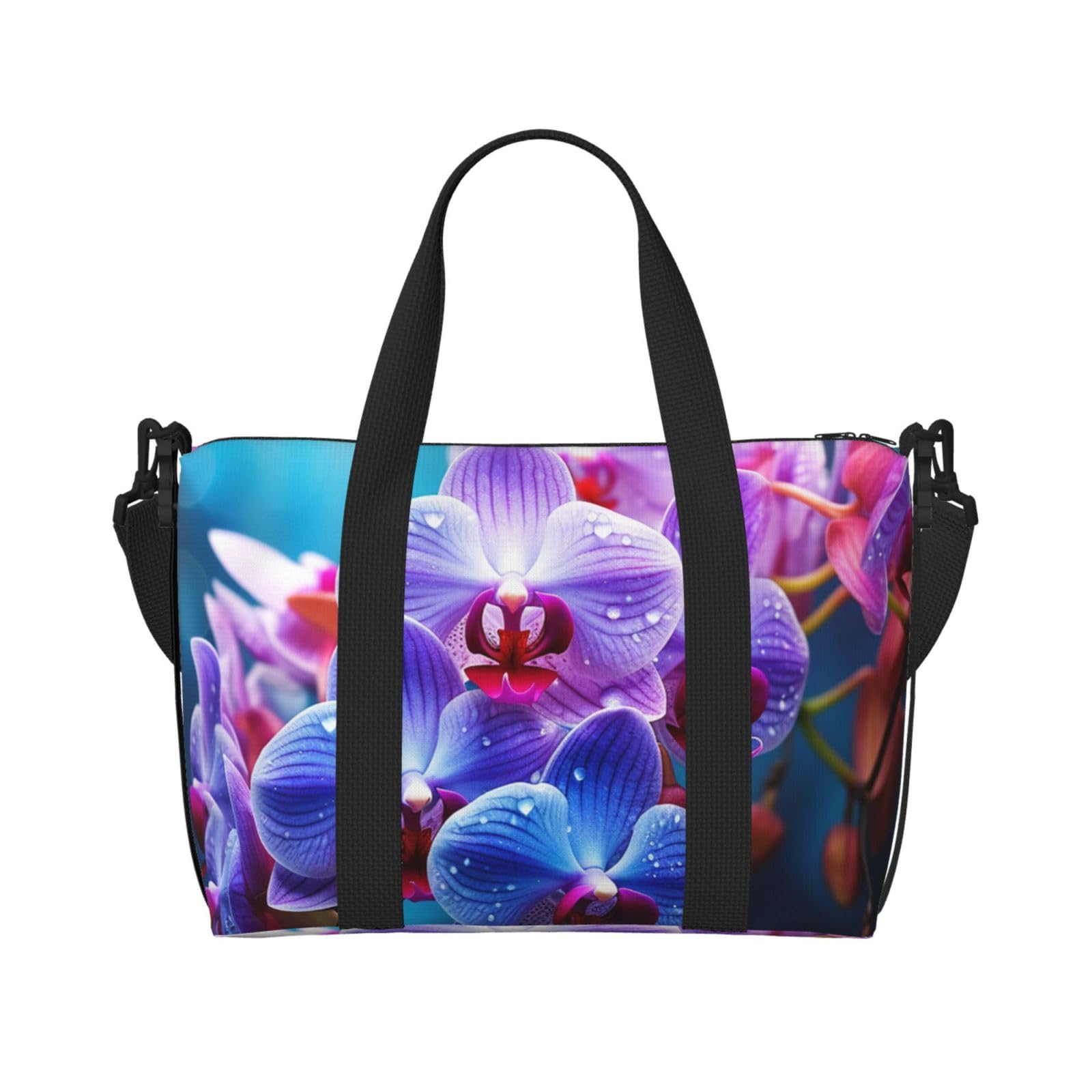 Sports Gym Bag for Women Men Travel Duffel Bag Tote Colorful Orchids Flower Weekender Bag Canvas Carry on Overnight Bag for Travel Swimming Fitness