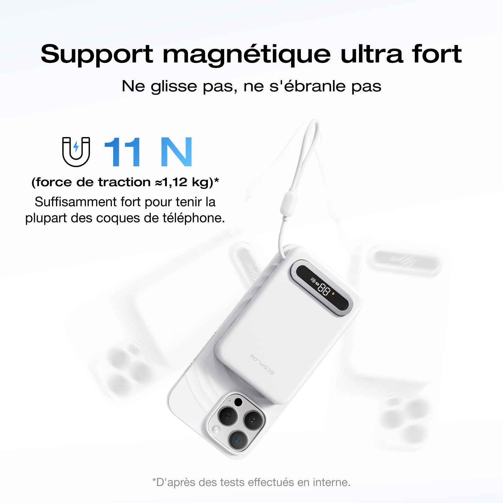 EcoFlow Rapid Mag Qi2.2 Magnétique Powerbank 10000mAh 25W avec Câble USB C 36W, Certifié Qi2.2 Batterie Externe Magnétique sans Fil Power Bank Rapide Chargeur pour iPhone 17/16/15 Pro Max Blanc