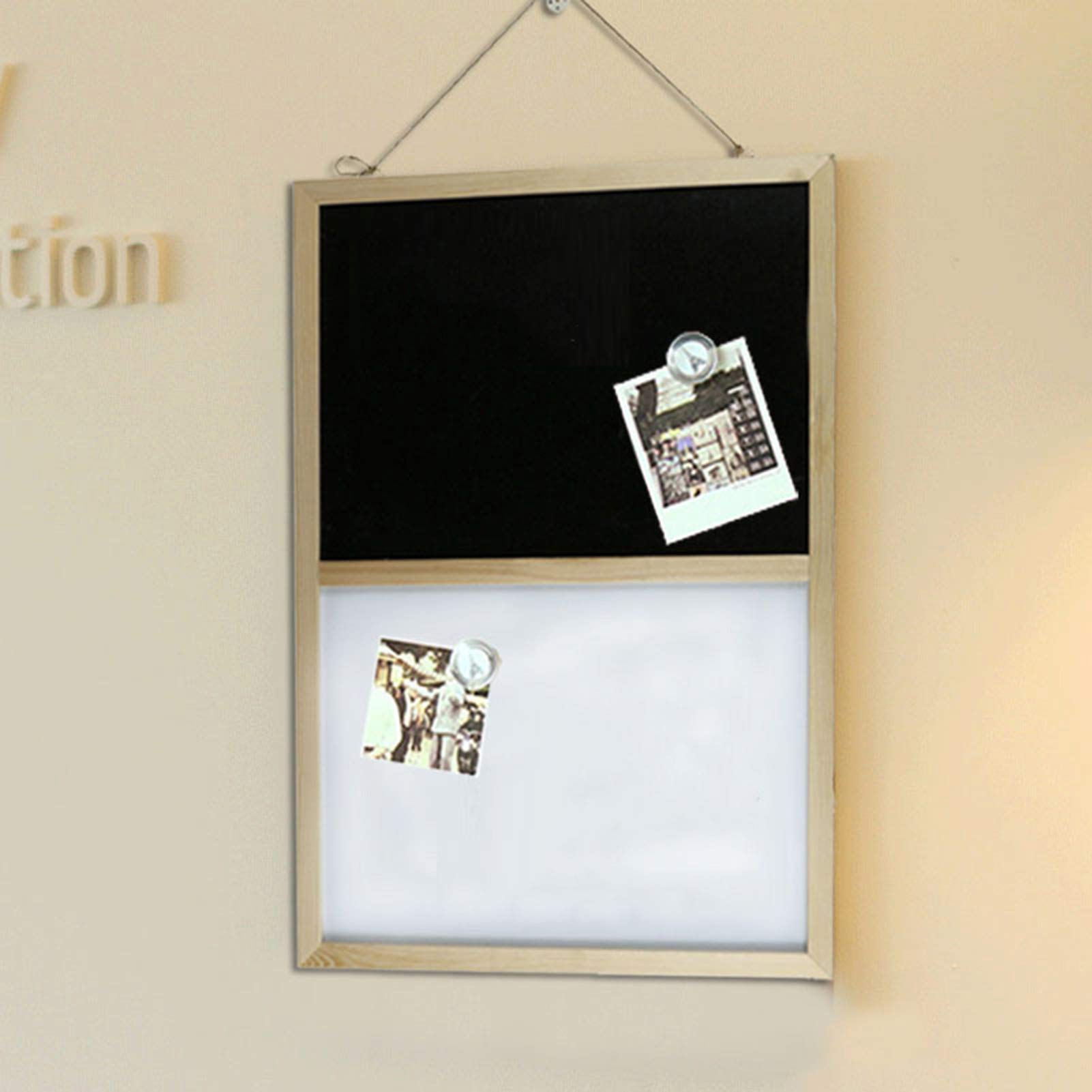 Tablero De Anuncios con Combinación, Marco De Madera para Notas De Mensajes En El Hogar, Decoración De Paredes, Se Puede Colgar Horizontal O Verticalmente(Size:60X90CM)
