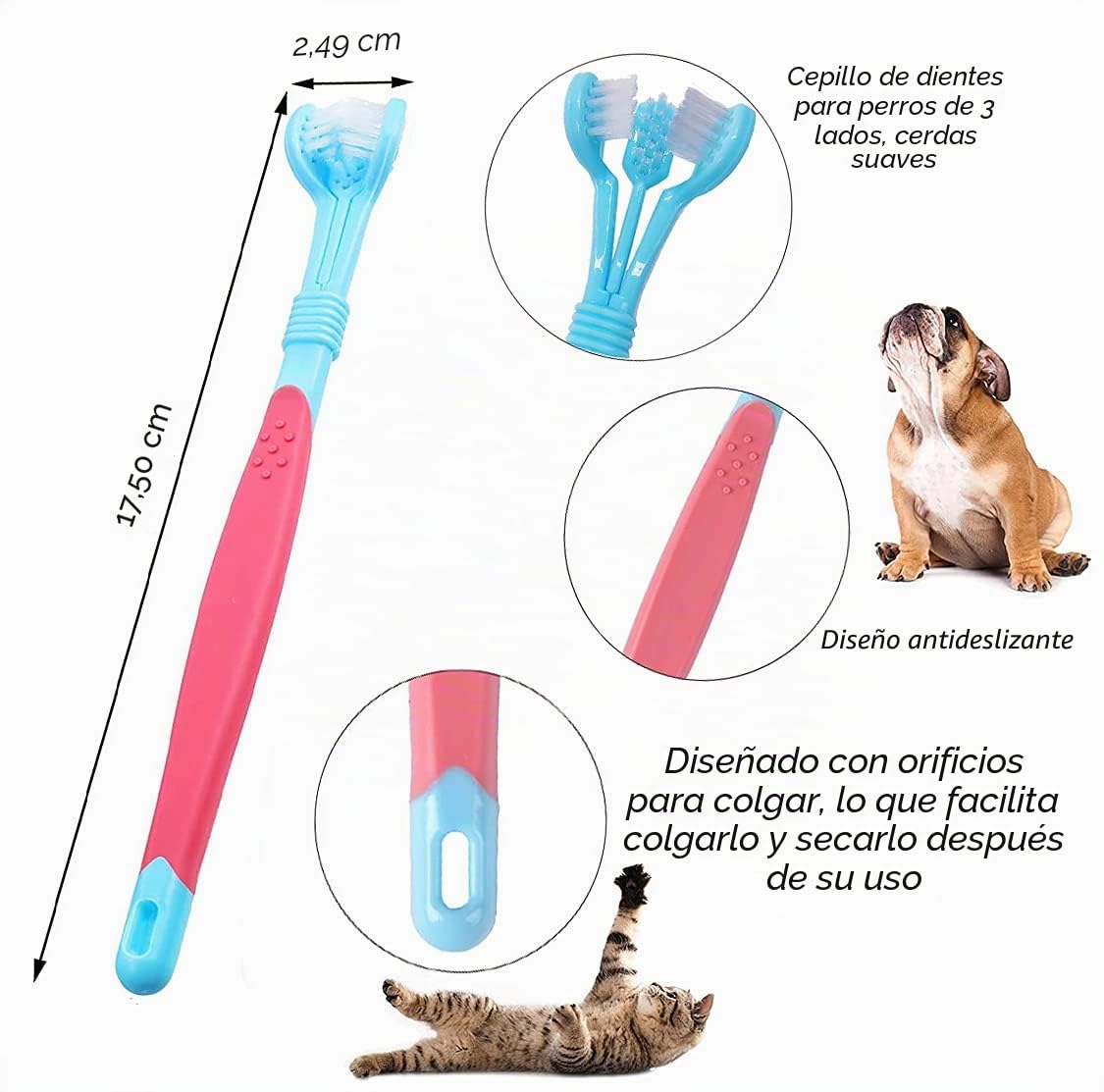Kit De Cepillo De Dientes Para Perros,Cepillo De Dientes De 3 Lados,Cepillo De Dientes De Silicona,Herramientas De Metal, Kit Profesional De Limpieza De Dientes Para Mascotas(15 Piezas)