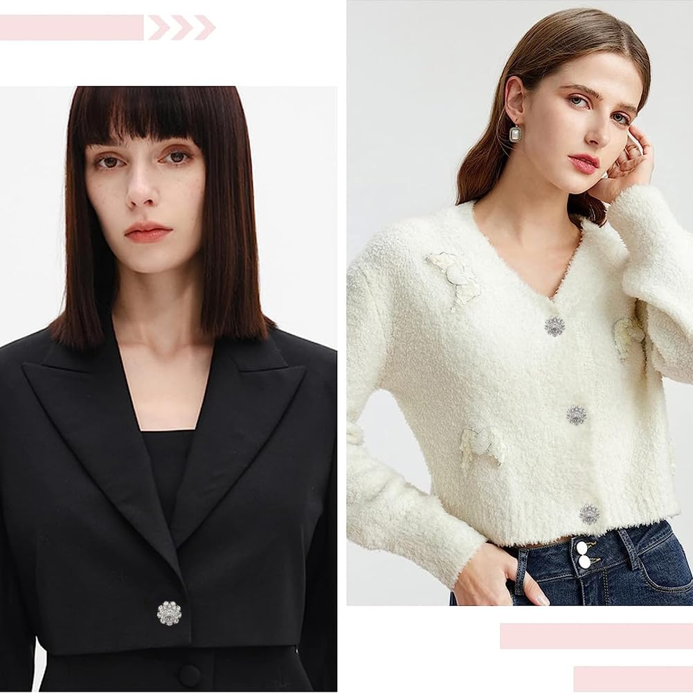 16 Bottoni Decorativi Con Strass A Forma Di Fiore - In Metallo E Cristallo, Per Abbigliamento, Matrimoni E Artigianato - Foto 3