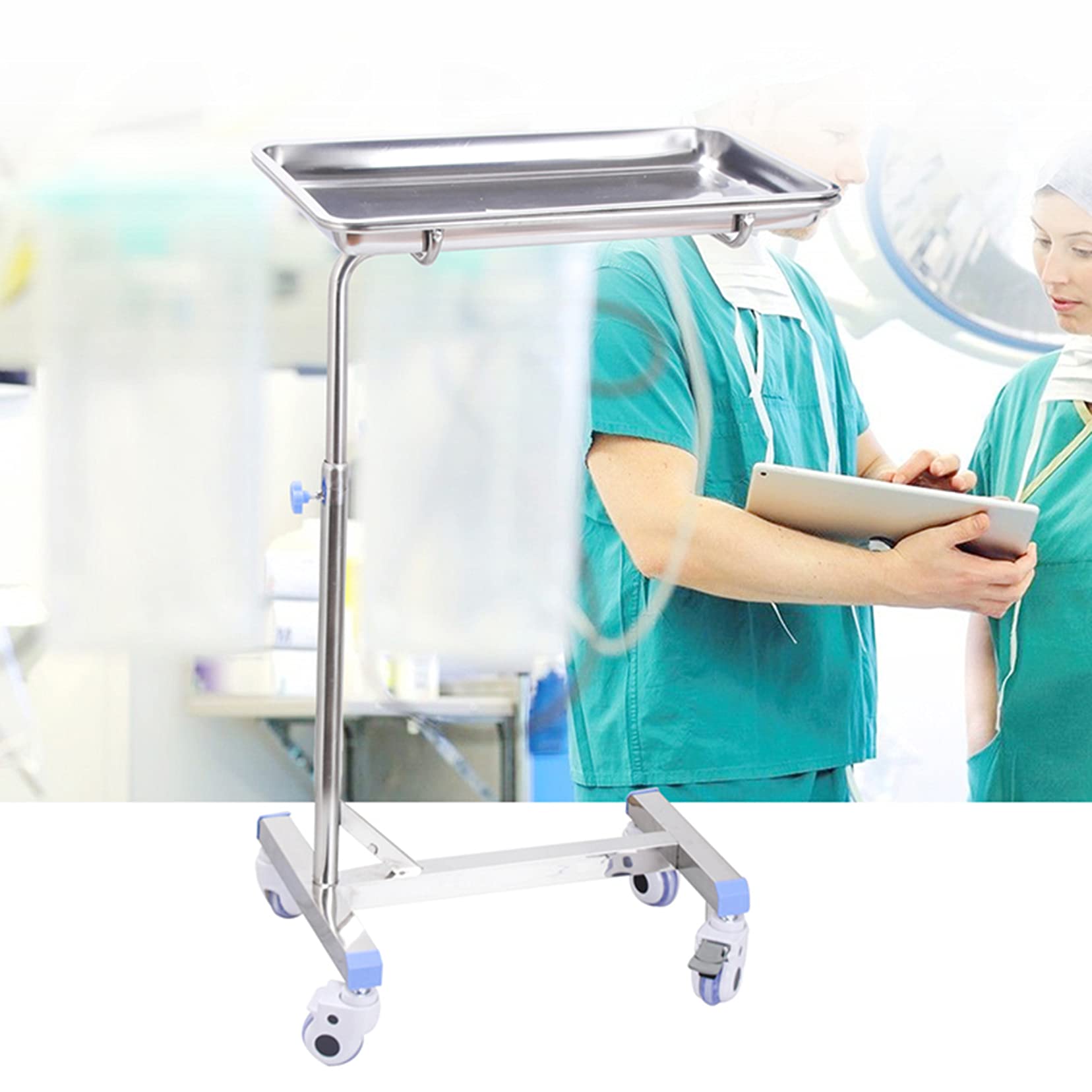 Taca Na Kółkach Do Salonu - Aluminiowa Taca Na Narzędzia Do Tatuażu - Regulowana, Rolowana Taca Do Salonu, Fryzjer Do Wózków Stomatologicznych, Wózek Fryzjerski Z Kółkami - Srebrny D