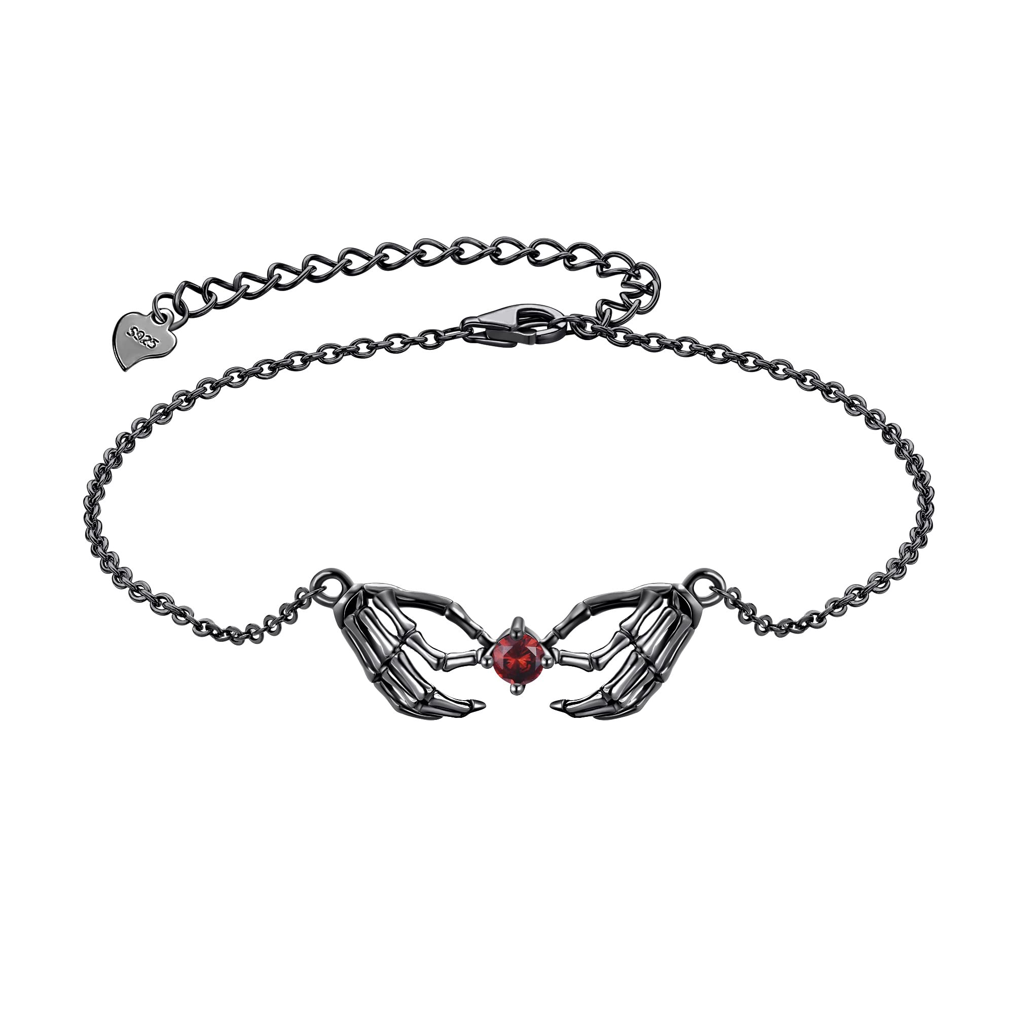 URONESkull Bracelet Sterling Silver Skeleton Hand Pendant Bracelet Gothic Jewelry Gifts for Women Girls