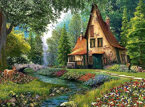 Puzzle en bois 1000 pièces cabane et cerf, souvenir de forêt sauvage