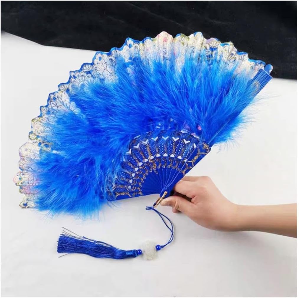LKLNKVL folding fan, Handheld Feather Fan,Vintage Folding, Hand Fans Lace Tassels Art Craft Gift for Wedding Party Favor Home Decoration Ornaments Dance Props